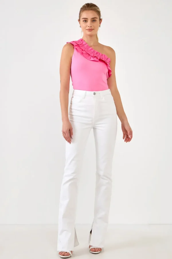 ENDLESS ROSE Tops*- Ruffled Asymmetrical Bodysuit