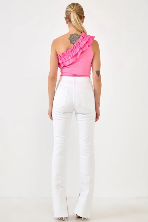 ENDLESS ROSE Tops*- Ruffled Asymmetrical Bodysuit