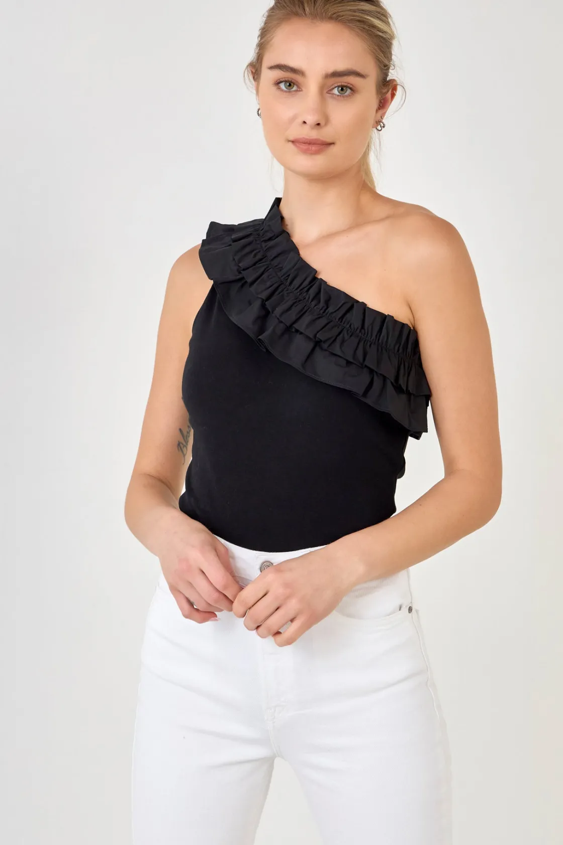 endless_rose__ruffled_asy_4.webp ENDLESS ROSE Tops*- Ruffled Asymmetrical Bodysuit