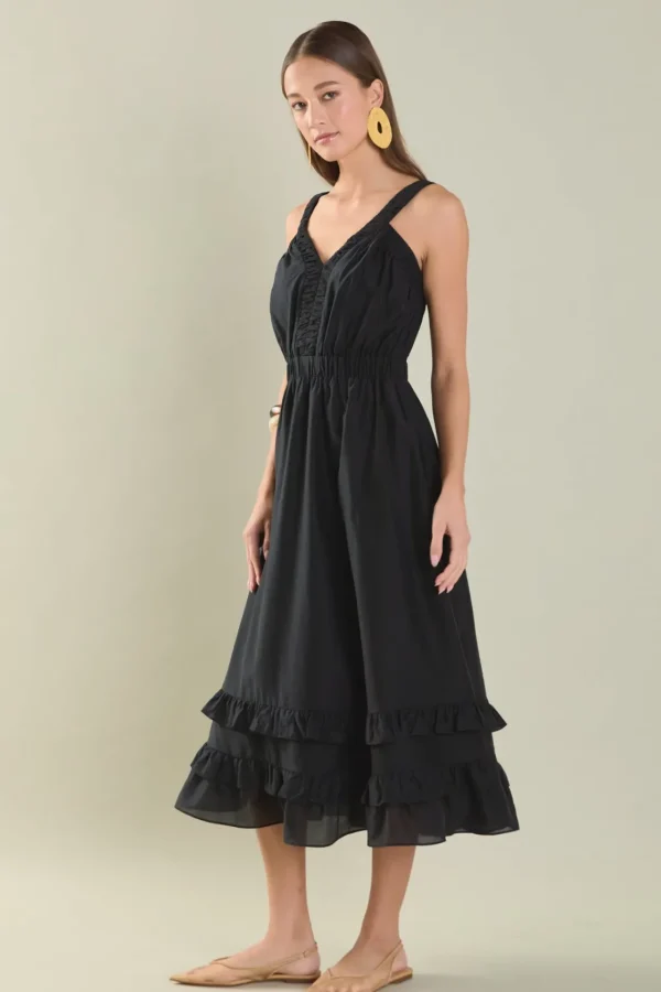ENDLESS ROSE Tops*- Ruffled Maxi Dress BLACK