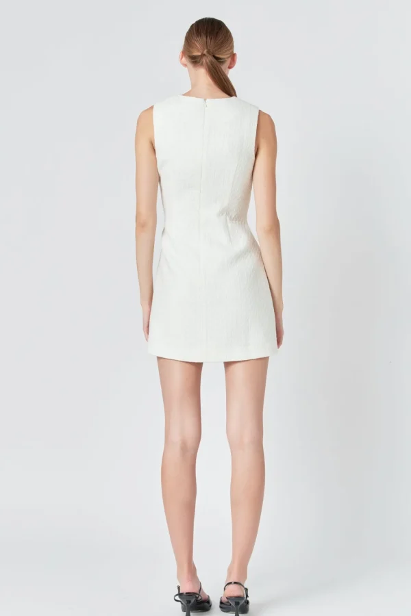 ENDLESS ROSE Tops*- Satin Bow Tweed Shirt Dress IVORY