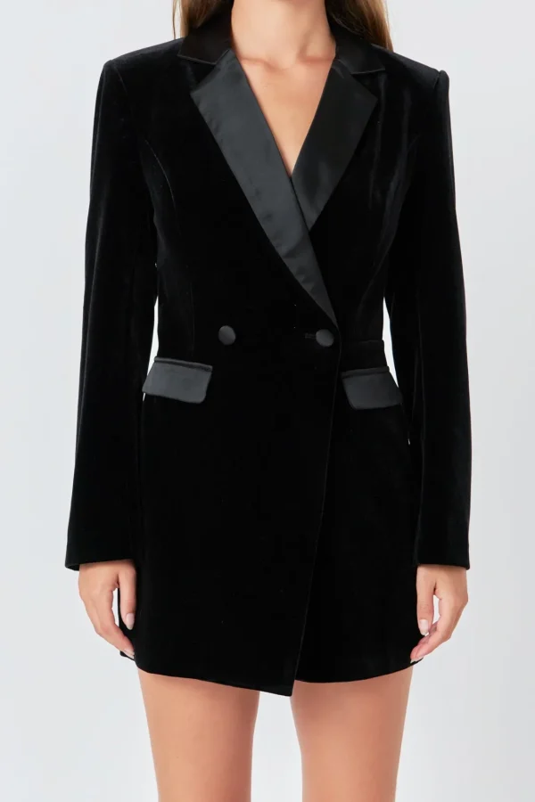 ENDLESS ROSE Tops*- Satin Collar Velvet Romper BLACK
