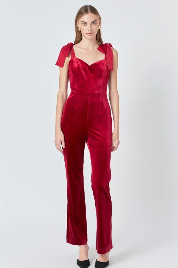 ENDLESS ROSE Tops | One Pieces*- Satin Velvet Sweetheart Jumpsuit