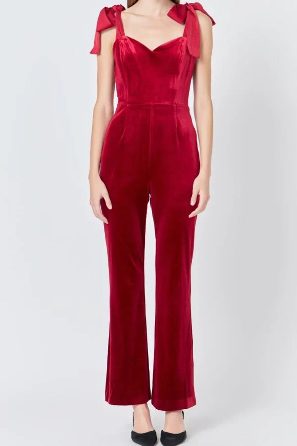ENDLESS ROSE Tops | One Pieces*- Satin Velvet Sweetheart Jumpsuit