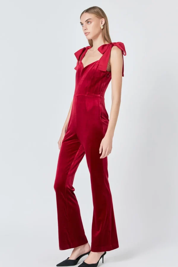 ENDLESS ROSE Tops | One Pieces*- Satin Velvet Sweetheart Jumpsuit
