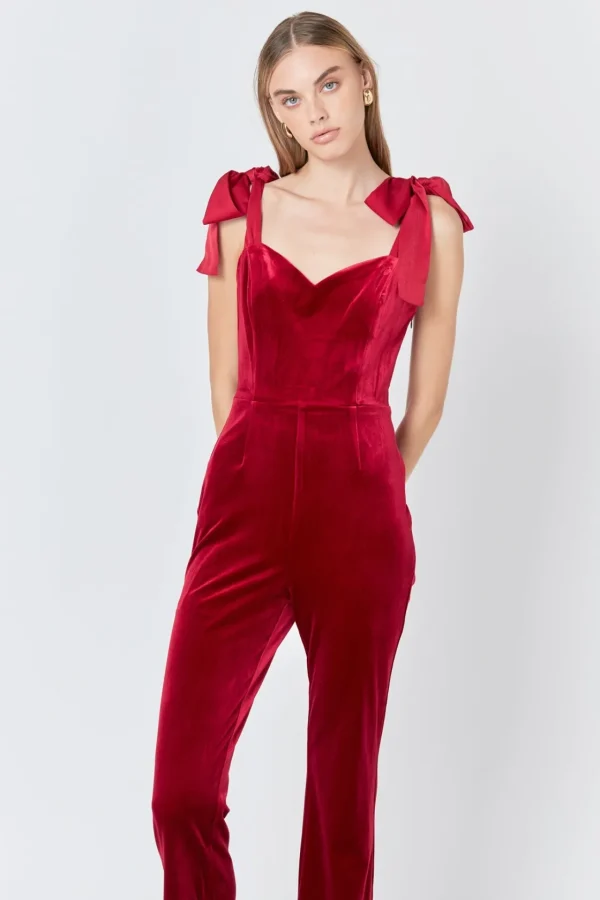 ENDLESS ROSE Tops | One Pieces*- Satin Velvet Sweetheart Jumpsuit