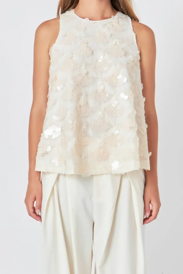 ENDLESS ROSE Tops*- Scallop Sequin Top CREAM