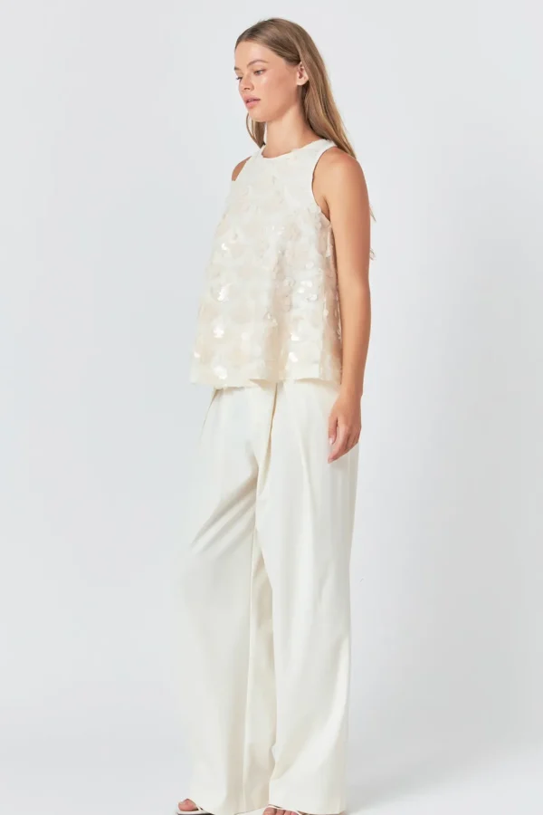 ENDLESS ROSE Tops*- Scallop Sequin Top CREAM