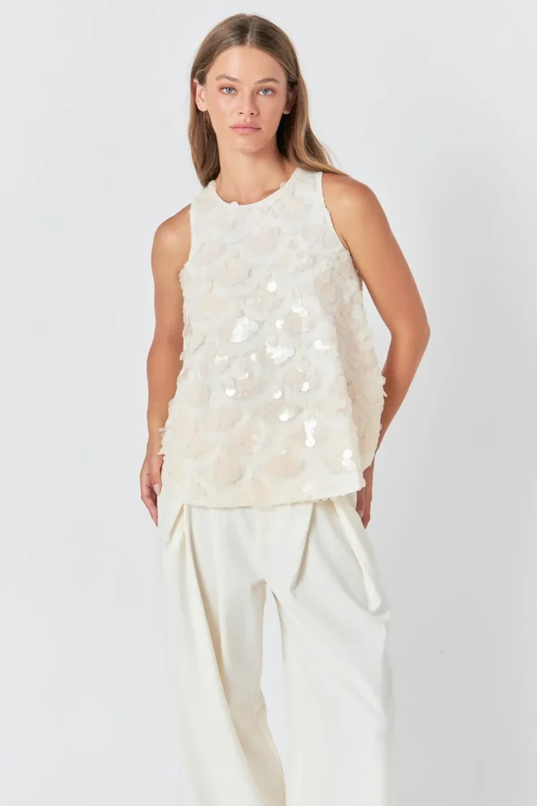 ENDLESS ROSE Tops*- Scallop Sequin Top CREAM