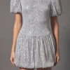 ENDLESS ROSE Tops*- Sequin Bubble Skirt Mini Dress SILVER