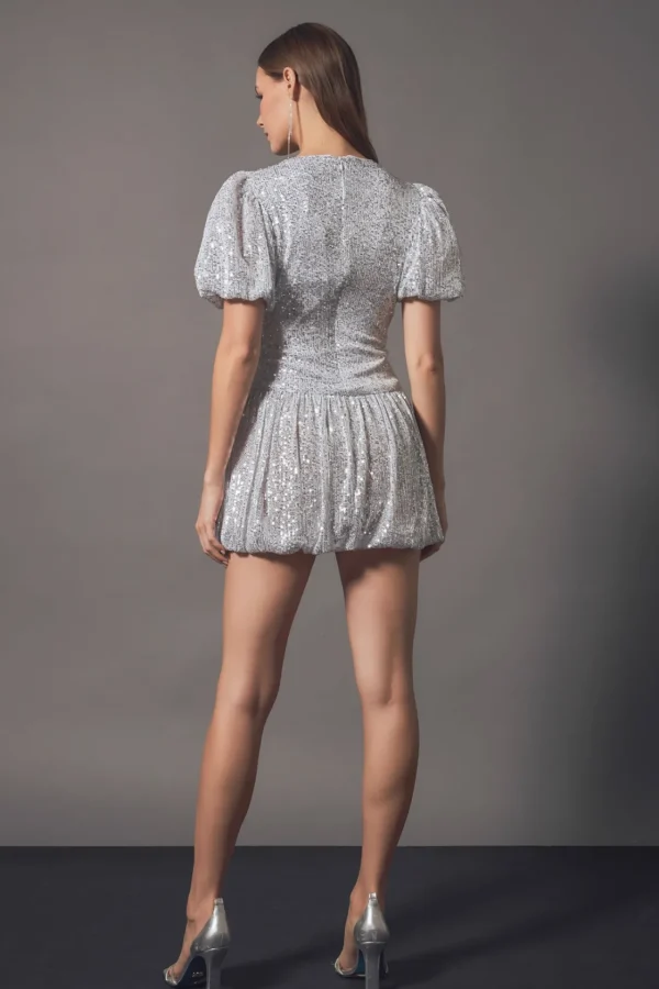 ENDLESS ROSE Tops*- Sequin Bubble Skirt Mini Dress SILVER