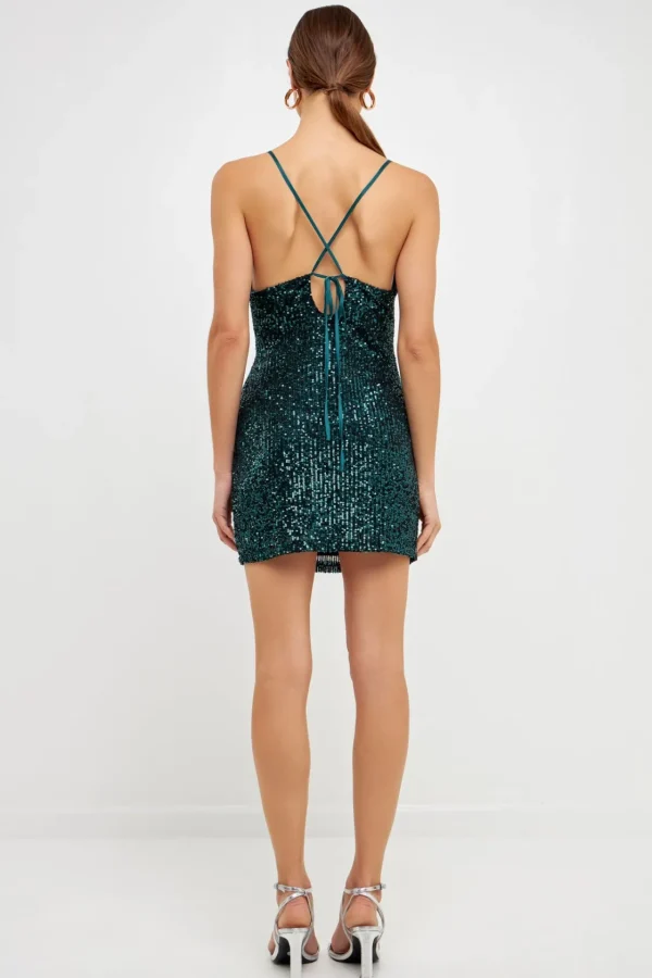 ENDLESS ROSE Tops*- Sequin Cowl Neck Mini Dress