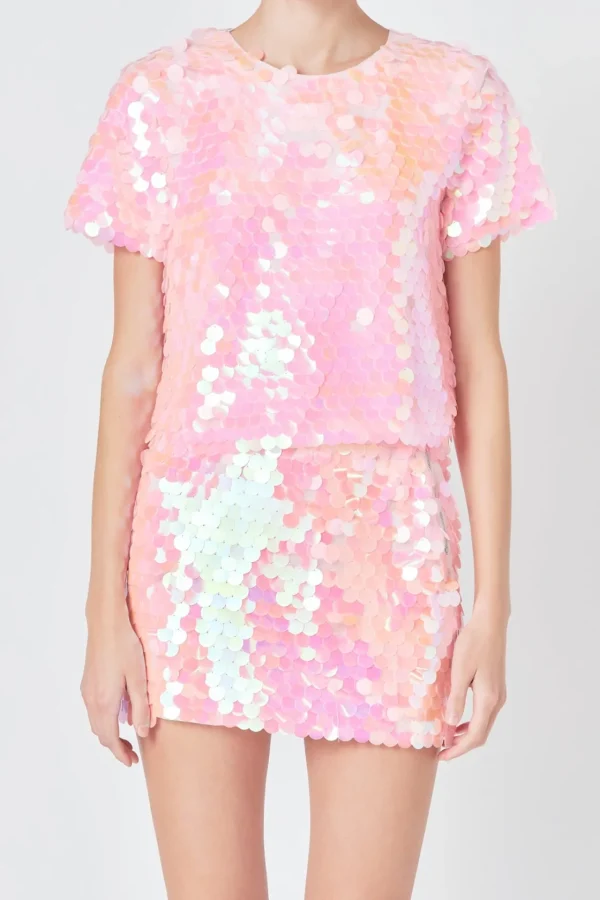 ENDLESS ROSE Tops*- Sequin Crop Top