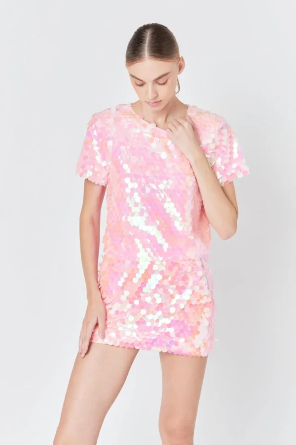 ENDLESS ROSE Tops*- Sequin Crop Top