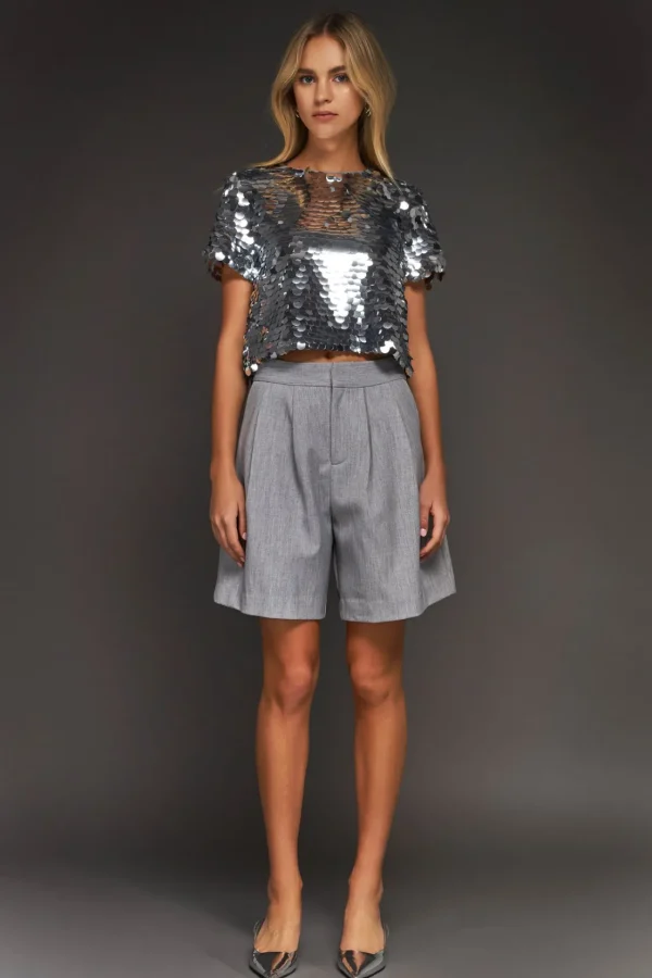 ENDLESS ROSE Tops*- Sequin Crop Top