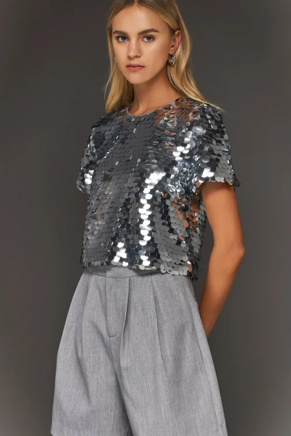 ENDLESS ROSE Tops*- Sequin Crop Top