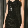 ENDLESS ROSE Tops*- Sequin Flower Mini Dress BLACK