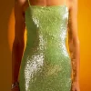 ENDLESS ROSE Tops*- Sequin Mini Dress with Spaghetti Straps YELLOW