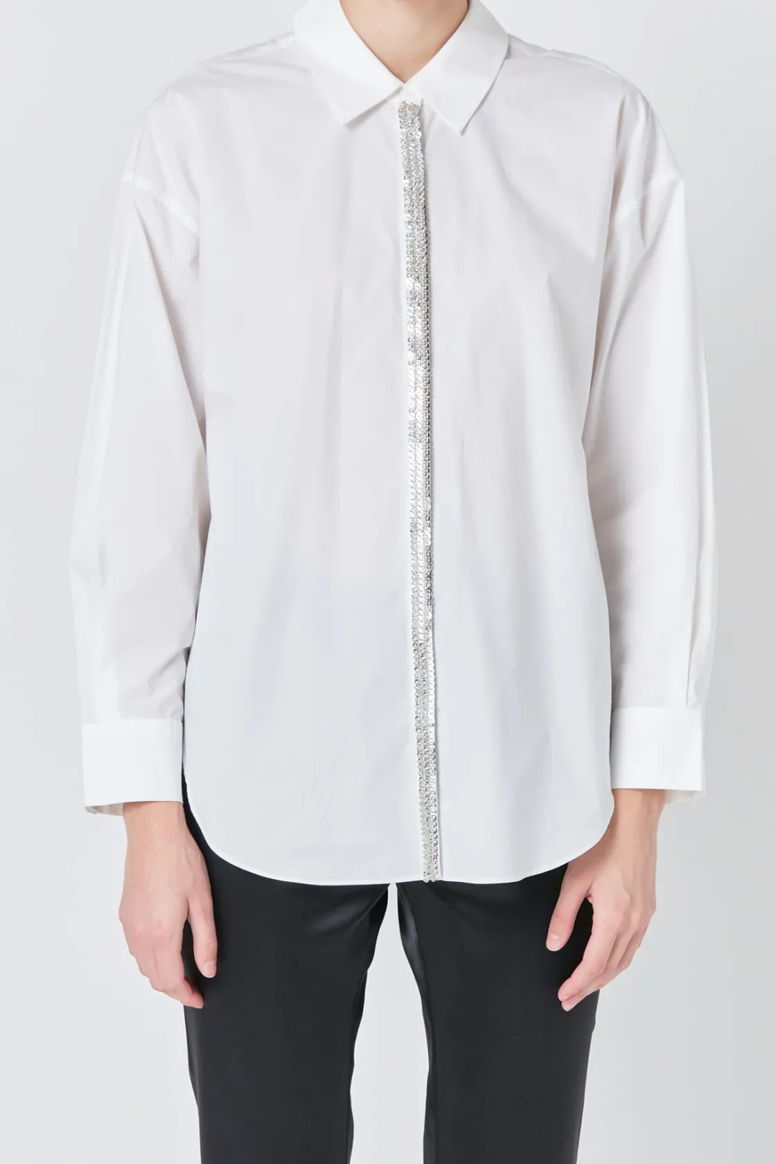 endless_rose__sequin_plac_0.webp ENDLESS ROSE Tops | Shirts & Blouses*- Sequin Placket Button-Up Shirt WHITE