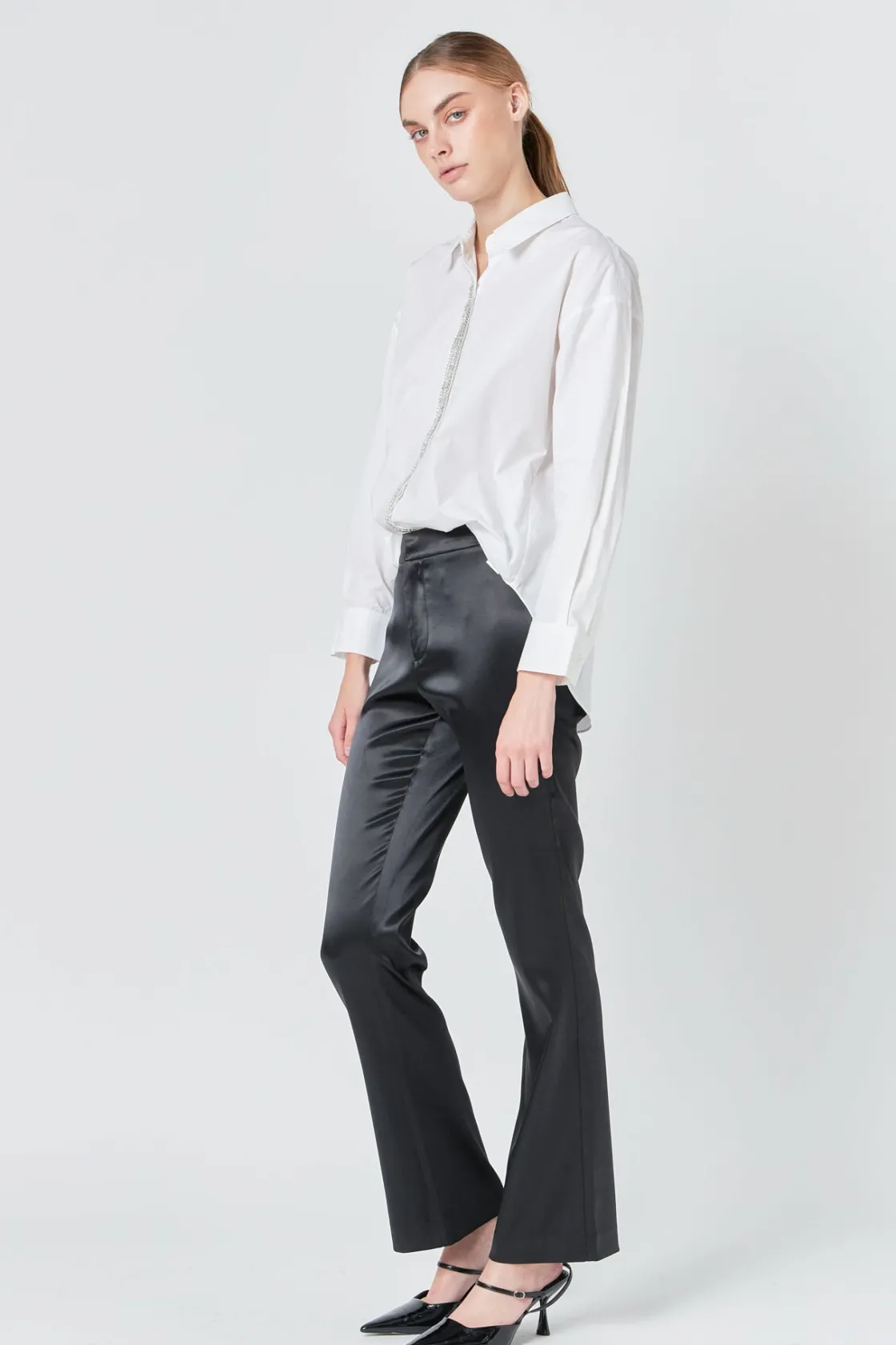 endless_rose__sequin_plac_1.webp ENDLESS ROSE Tops | Shirts & Blouses*- Sequin Placket Button-Up Shirt WHITE