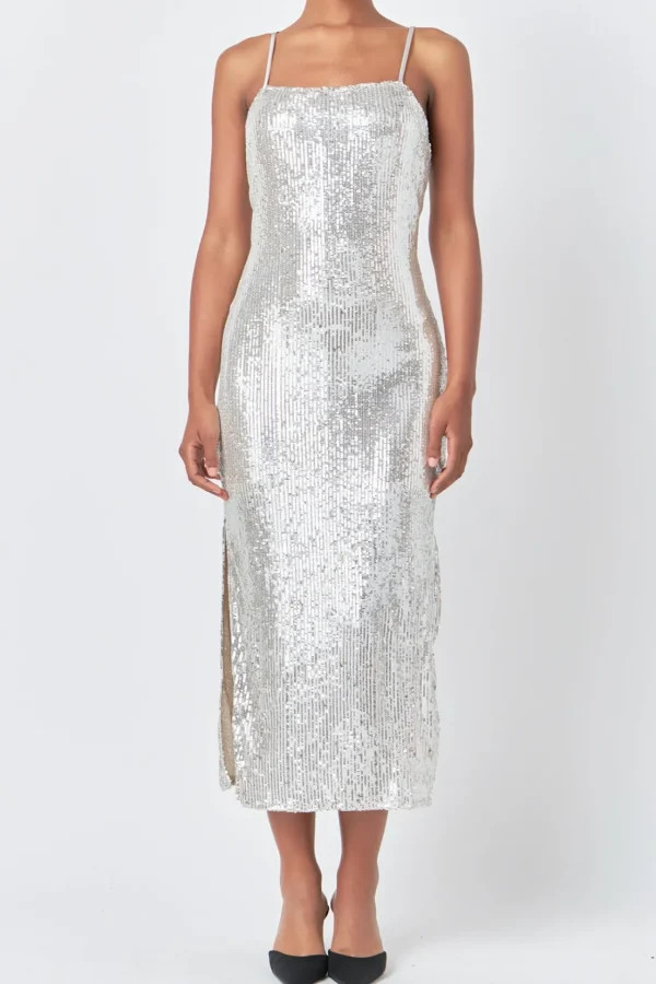 ENDLESS ROSE Tops*- Sequin Slip Dress SILVER