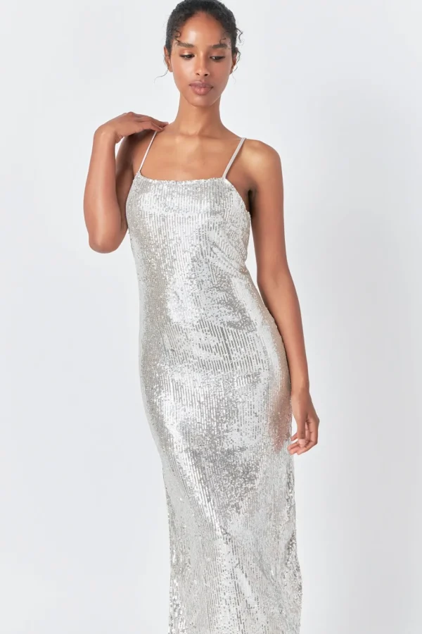 ENDLESS ROSE Tops*- Sequin Slip Dress SILVER