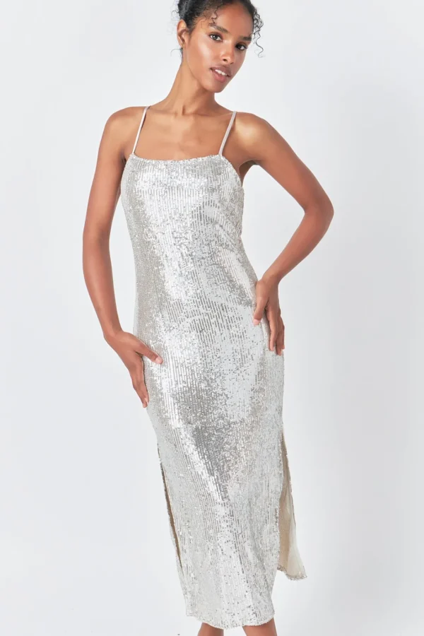 ENDLESS ROSE Tops*- Sequin Slip Dress SILVER