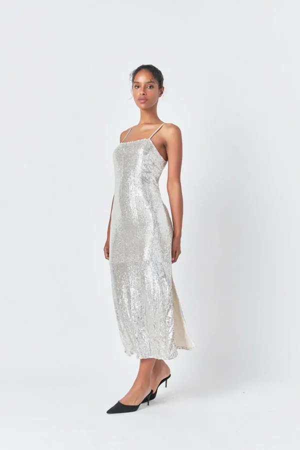 ENDLESS ROSE Tops*- Sequin Slip Dress SILVER