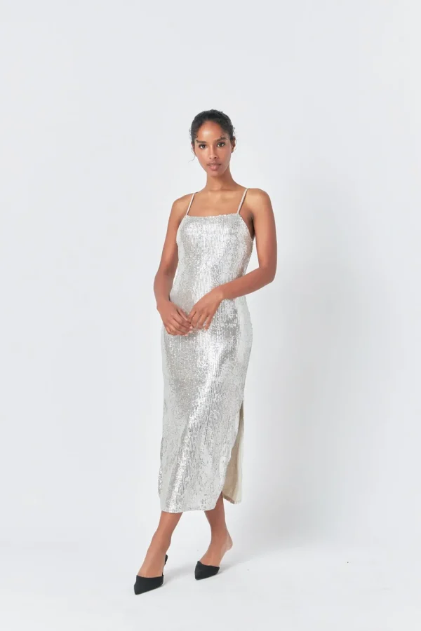 ENDLESS ROSE Tops*- Sequin Slip Dress SILVER