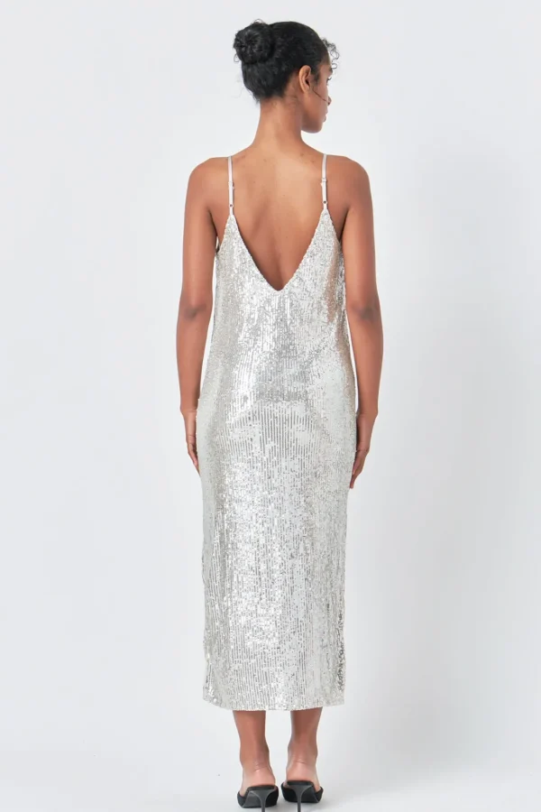 ENDLESS ROSE Tops*- Sequin Slip Dress SILVER
