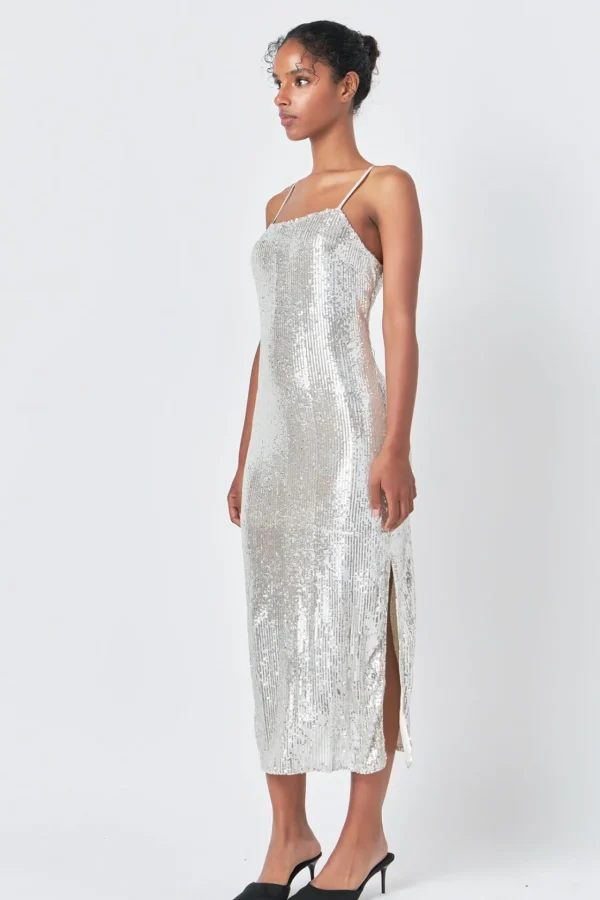 ENDLESS ROSE Tops*- Sequin Slip Dress SILVER