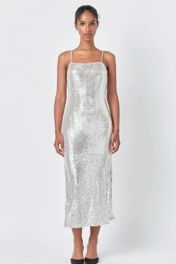 ENDLESS ROSE Tops*- Sequin Slip Dress SILVER