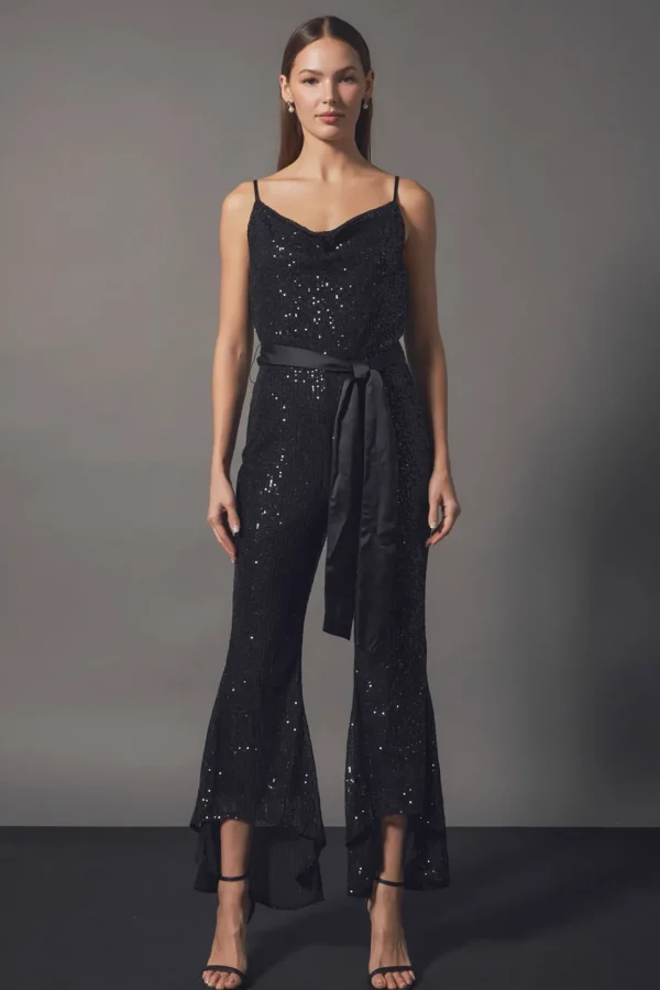ENDLESS ROSE Tops | One Pieces*- Sequin Spaghetti Strap Jumpsuit BLACK