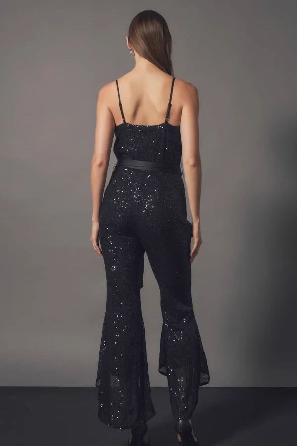 ENDLESS ROSE Tops | One Pieces*- Sequin Spaghetti Strap Jumpsuit BLACK