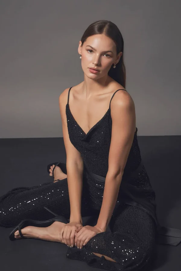 ENDLESS ROSE Tops | One Pieces*- Sequin Spaghetti Strap Jumpsuit BLACK