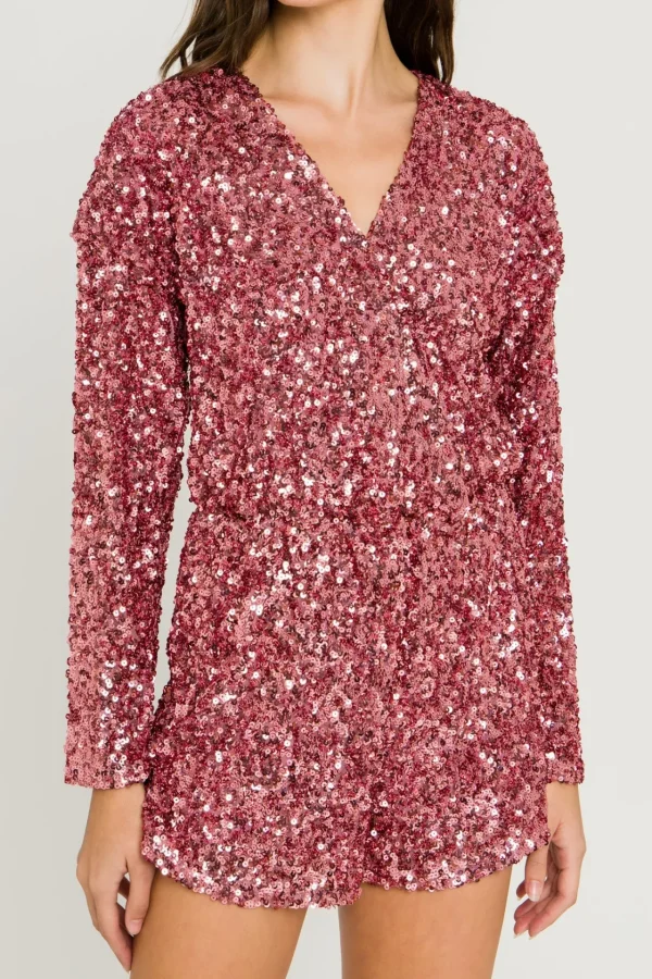 ENDLESS ROSE Tops*- Sequin Wrap Romper