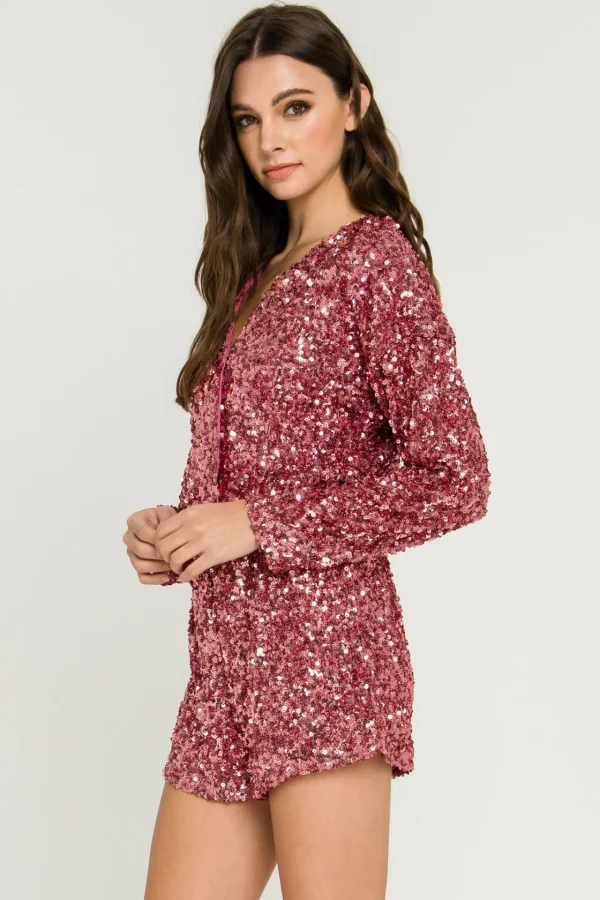 ENDLESS ROSE Tops*- Sequin Wrap Romper