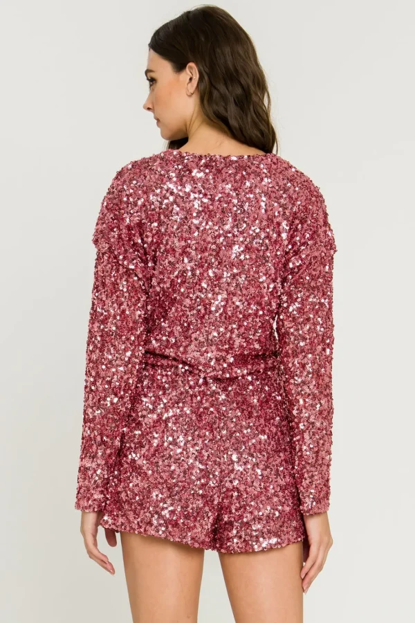 ENDLESS ROSE Tops*- Sequin Wrap Romper