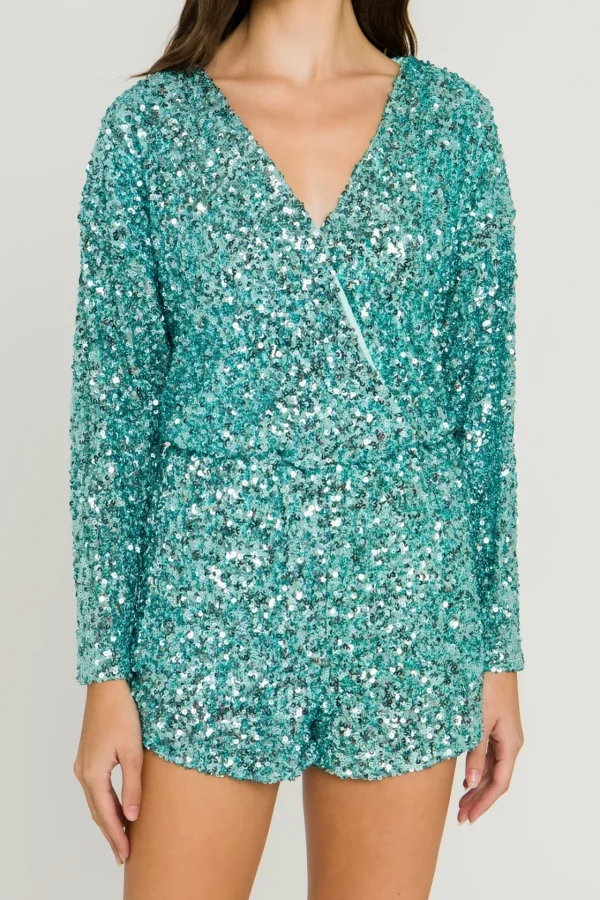 ENDLESS ROSE Tops*- Sequin Wrap Romper
