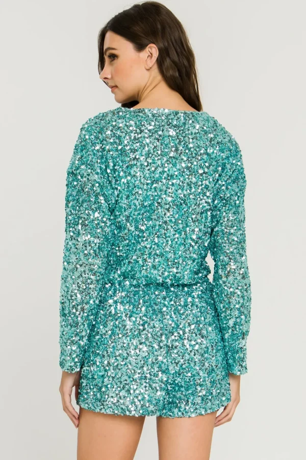 ENDLESS ROSE Tops*- Sequin Wrap Romper