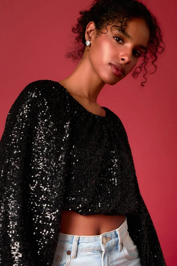 ENDLESS ROSE Tops*- Sequins Blouson Top