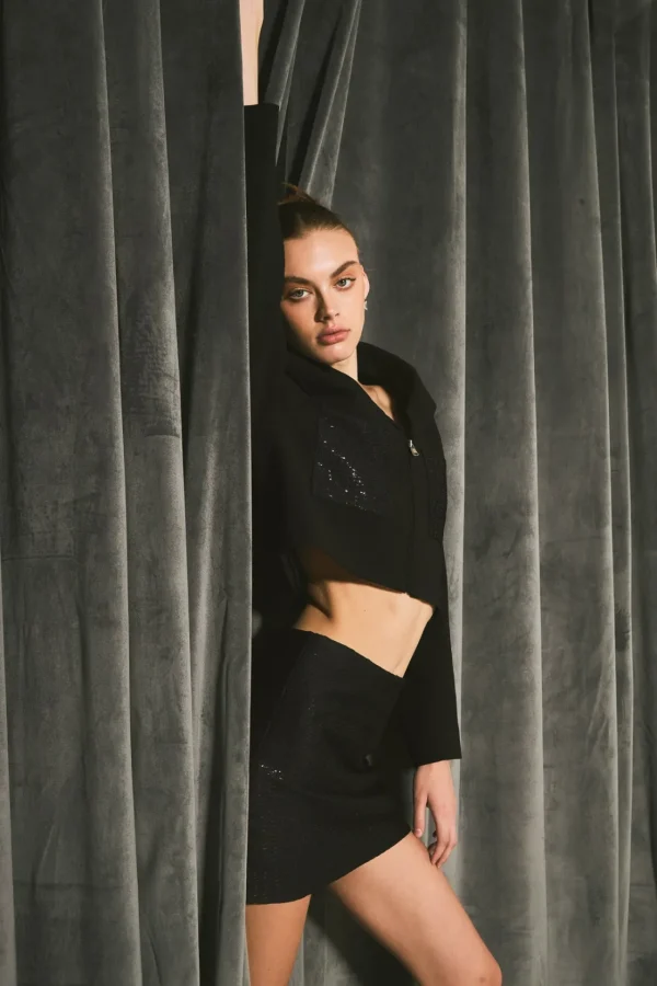 ENDLESS ROSE Tops*- Sequins Combo Mini Skort BLACK