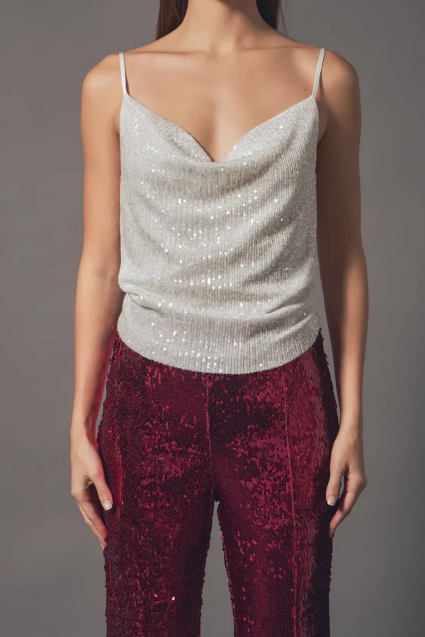 ENDLESS ROSE Tops*- Sequins Cowl Neck Top