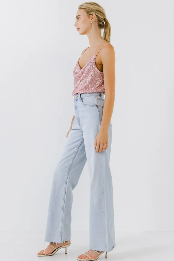 ENDLESS ROSE Tops*- Sequins Cowl Neck Top