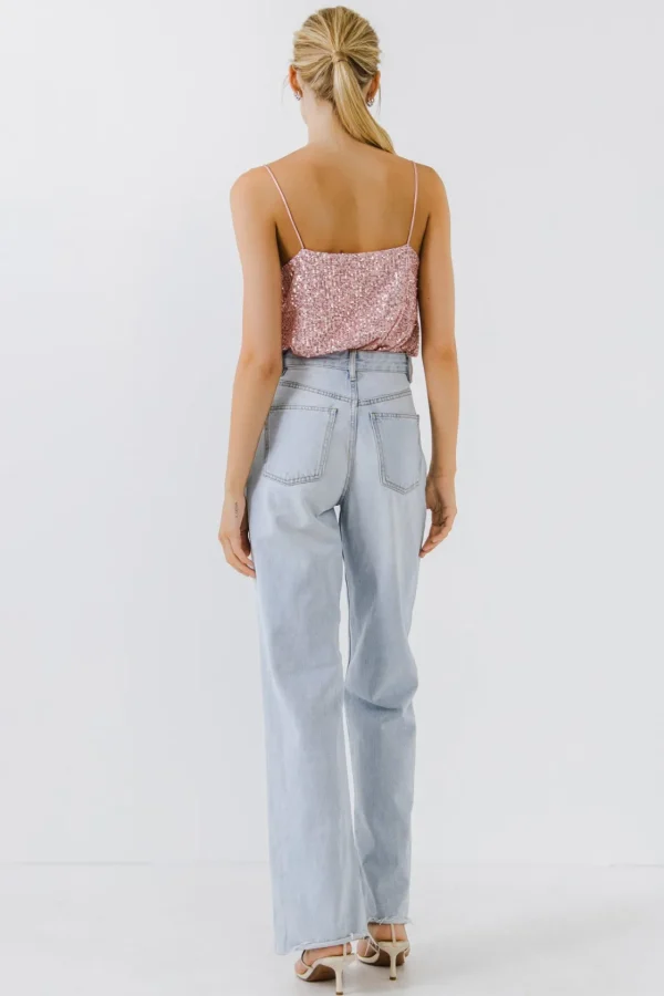 ENDLESS ROSE Tops*- Sequins Cowl Neck Top