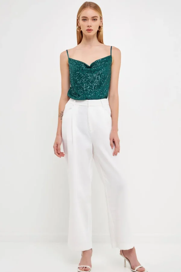 ENDLESS ROSE Tops*- Sequins Cowl Neck Top