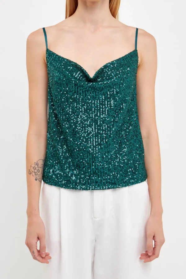 ENDLESS ROSE Tops*- Sequins Cowl Neck Top