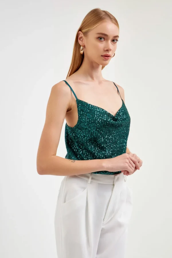 ENDLESS ROSE Tops*- Sequins Cowl Neck Top