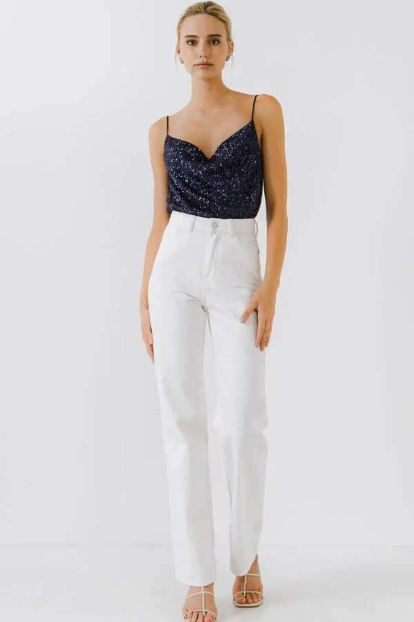ENDLESS ROSE Tops*- Sequins Cowl Neck Top