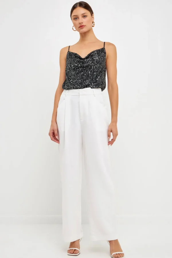 ENDLESS ROSE Tops*- Sequins Cowl Neck Top